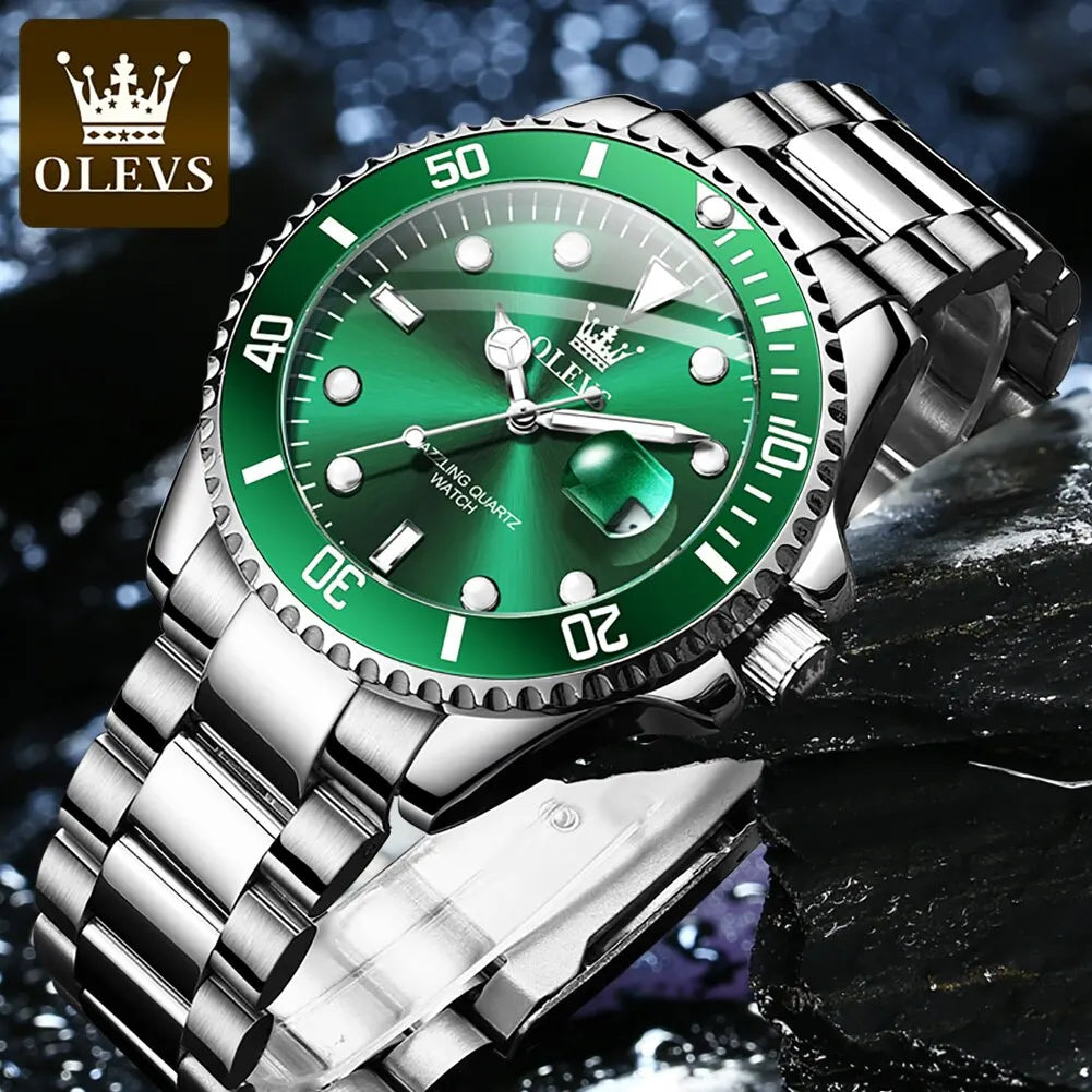 OLEVS Reloj original de cuarzo verde para hombre