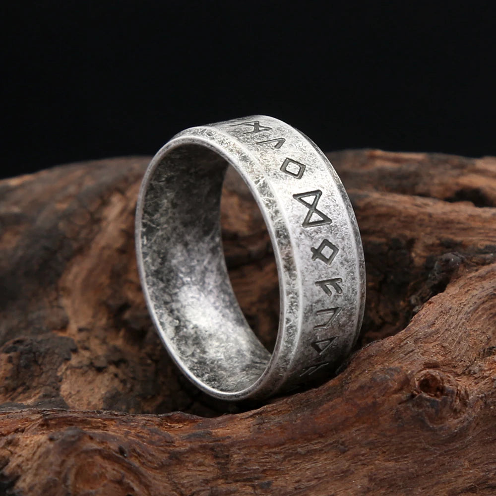 Vintage Simple 316L Stainless Steel Viking Runes Ring For Men Women Nordic Odins Letter Amulet Rings Couple Jewelry Dropshipping