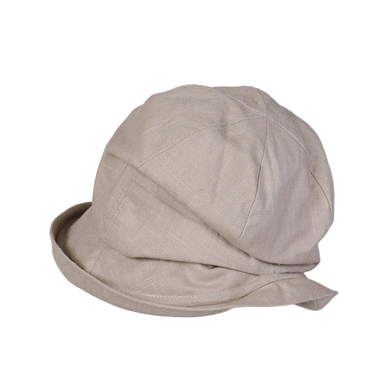 Small Brim Summer Uv Resistant Breathable Linen Basin Hat Organic Cotton Japanese Designcotton Linen Pleated Women Fisherman Hat