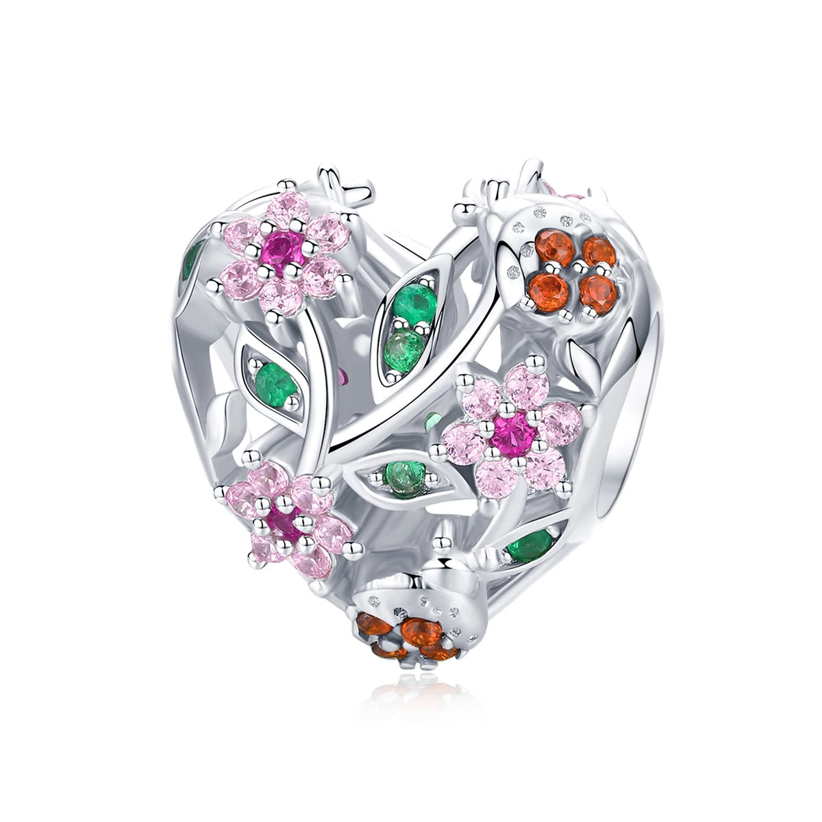 BISAER 925 Sterling Silver Dazzling Eternal Heart Charms Beads Fireworks Pendant For Romantic Women DIY Bracelets Fine Jewelry