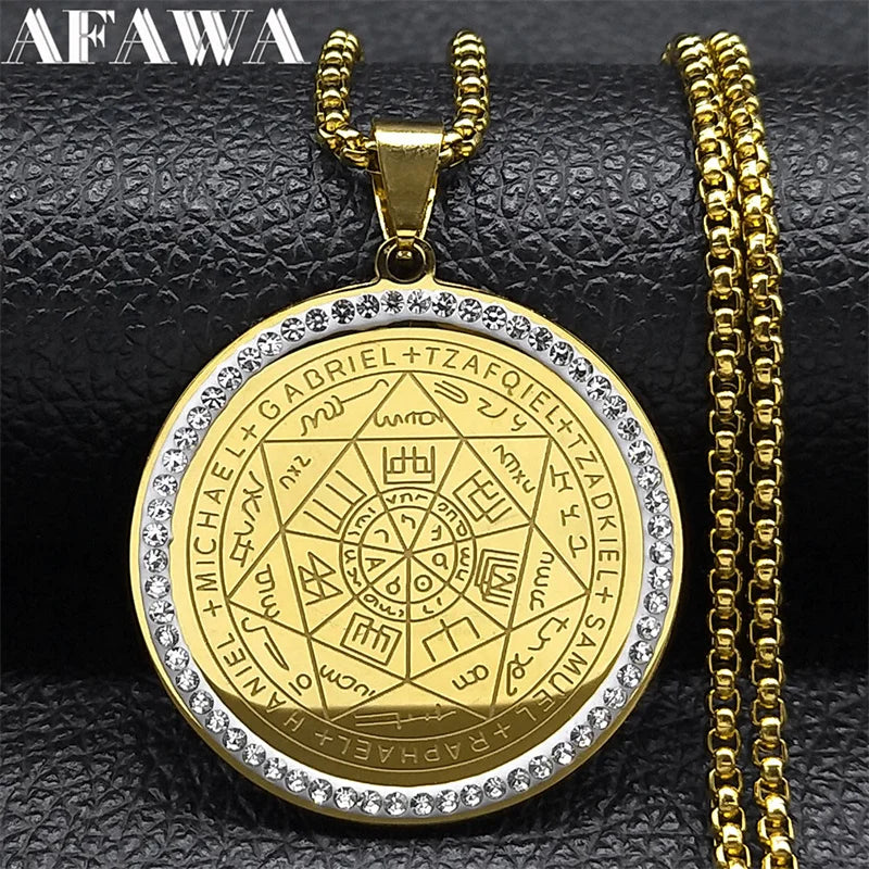 Seven Archangels Medal Angel Necklace for Women Men Stainless Steel Seal of Solomon Protection Chain Jewelry collar NZZZ504S02