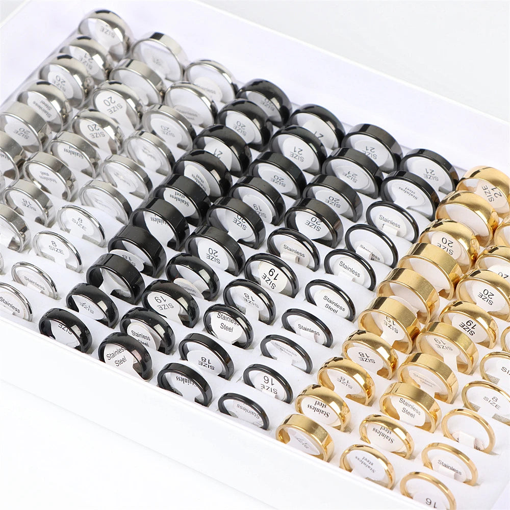 20Pcs Fashion Classic Smooth Hollow Stripe Punk Spike Stainless Steel Rings for Men Women Jewelry Party Gifts Mix Size Styles