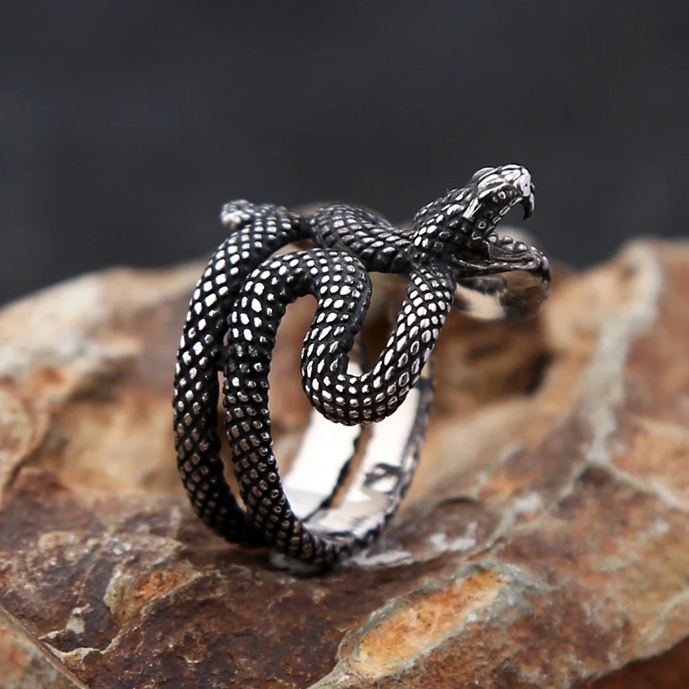 Fashion Vintage Silver Color Snake Ring For Man Woman Stainless Steel Snake Handmade Rings Trend Creative Jewelry Gift Wholesale