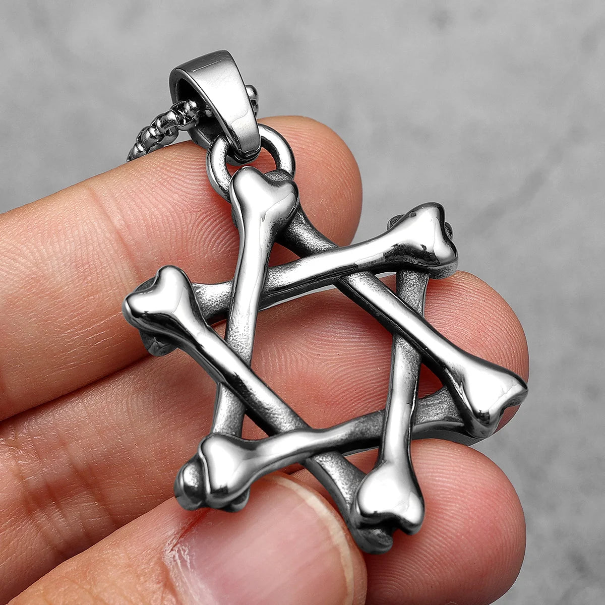 Six-pointed Star of David Necklaces Bones Pendants 316L Stainless Steel Men Chain Rock Punk for Male Jewelry Xmas Gift Wholesale