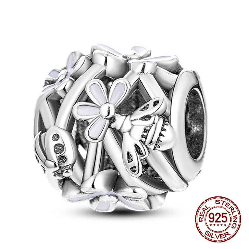 Hot Sale 100% 925 Sterling Silver Charm Flower Butterfly Bead Fit Original Pandora Charms Bangles Making For Women DIY Jewelry