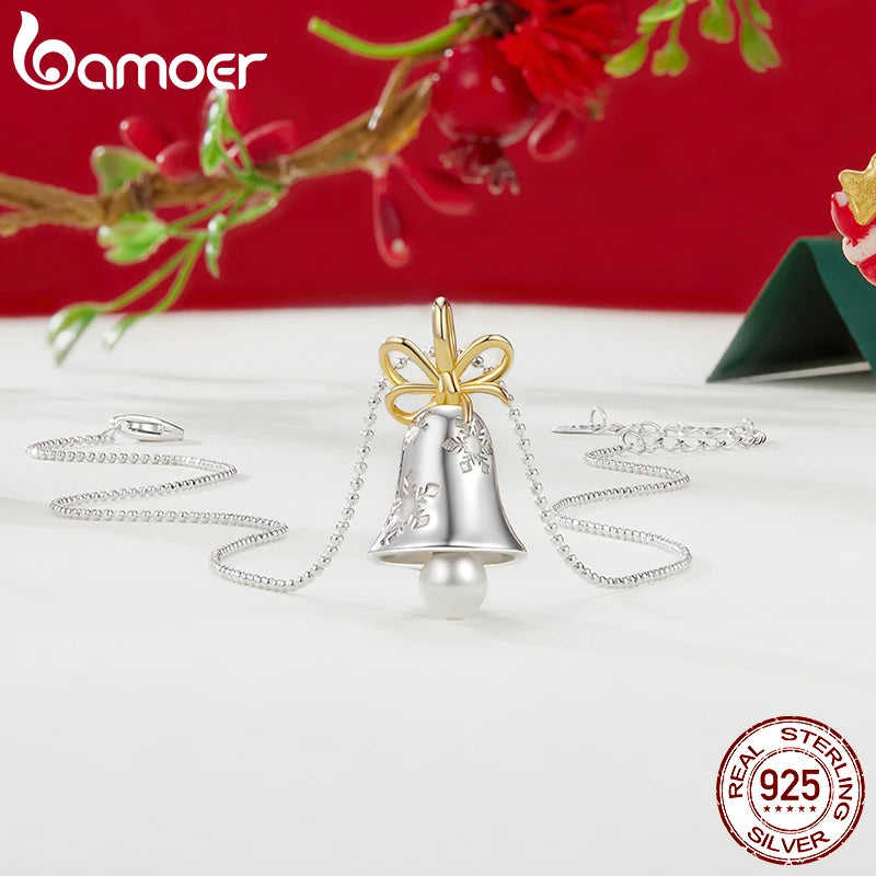 Collier en forme de flocon de neige plaqué or blanc BAMOER, collier en argent sterling 925 de haute qualité pour femme, design unique, cadeau de Noël