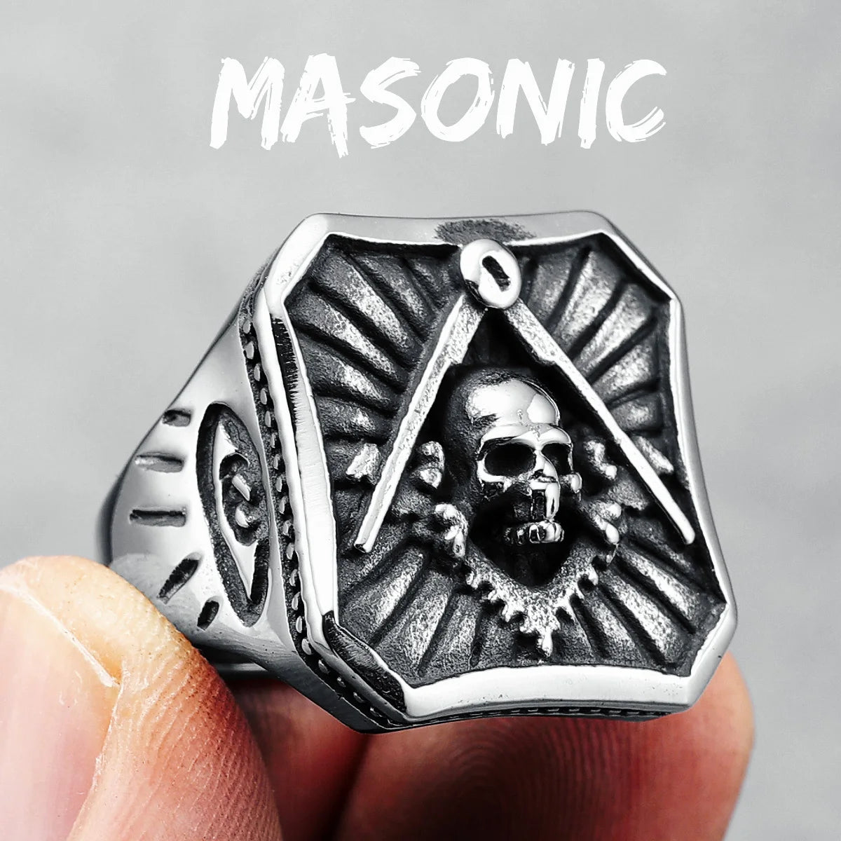 Masonic Skull Ring 316L Stainless Steel Men Eye of Truth Freemasonry Rock for Rider Male Boyfriend Jewelry Best Gift Wholesale