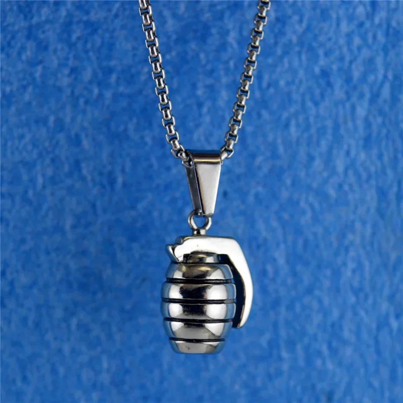 Hip Hop Stainless Steel Grenade Bomb Pendant Punk Men Veterans Weapons Medal Amulet High End Jewelry Party Necklaces