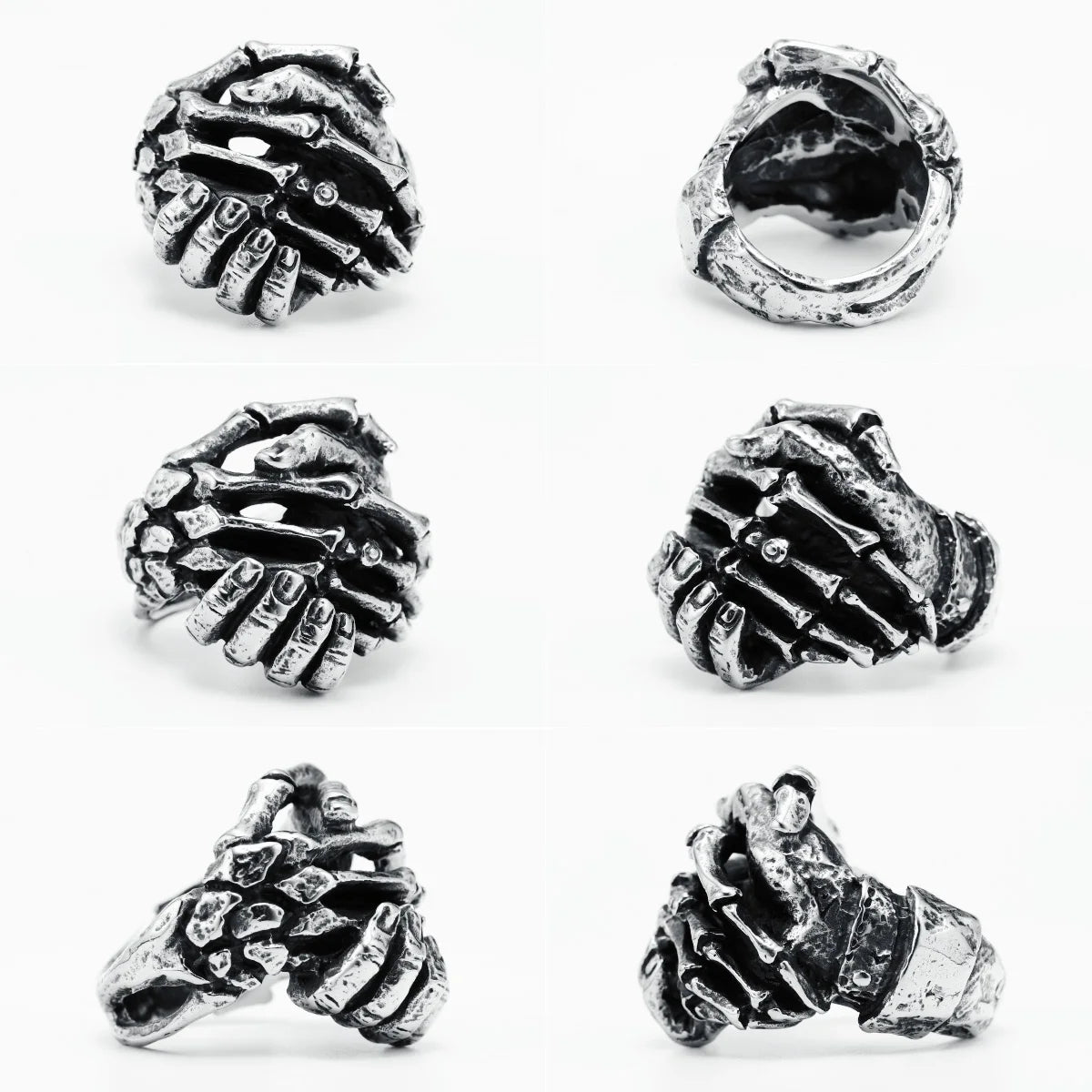 316L Stainless Steel Skull Rings Skeleton Shake Hands Ring Male Rock Punk Gothic Party for Biker Men Friend Jewelry Best Gift