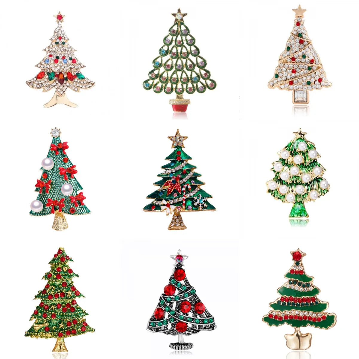 Luxury Exquisite Rhinestone Christmas Brooches Christmas Tree Enamel Brooch Pins for Women Fashion Jewelry New Year Party Gifts