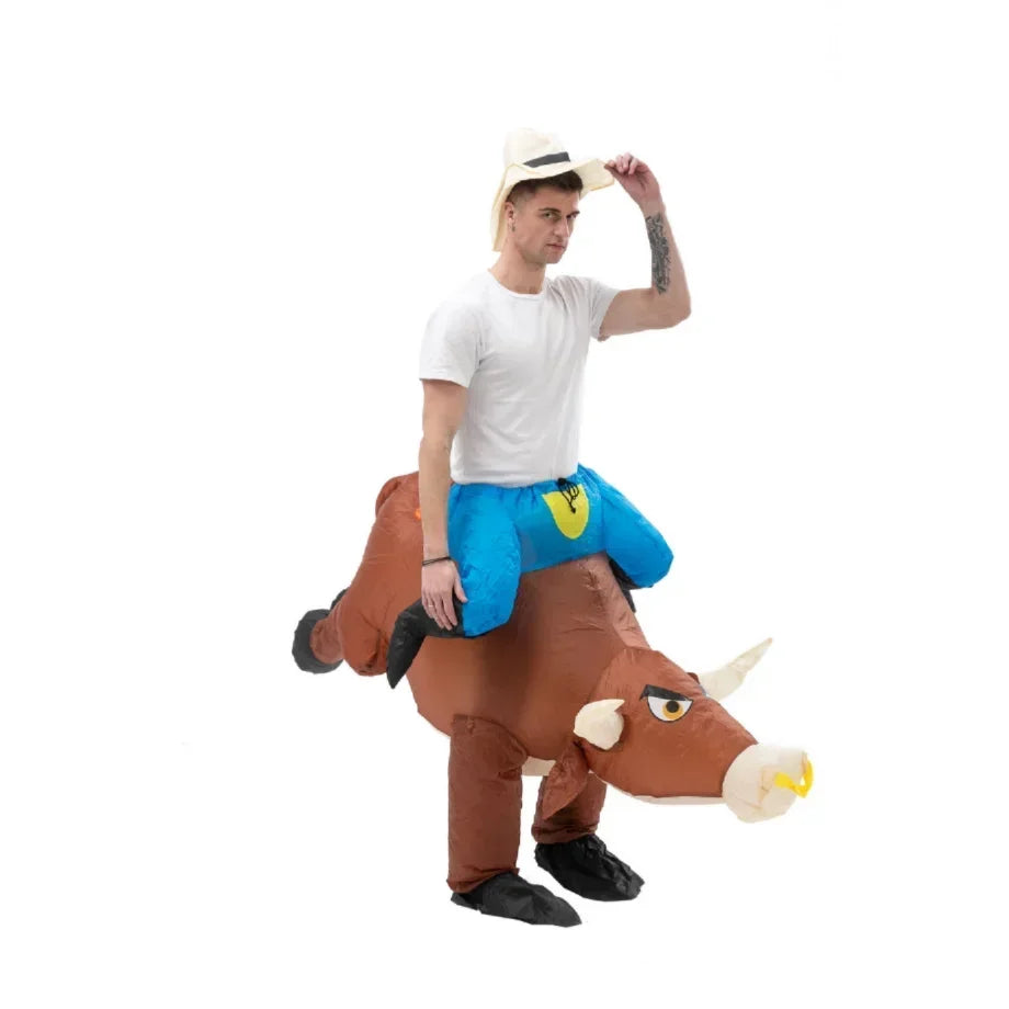 Disfraz inflable de montar a caballo y toro, divertido traje de vaquero y matador español para fiesta de Halloween y cosplay