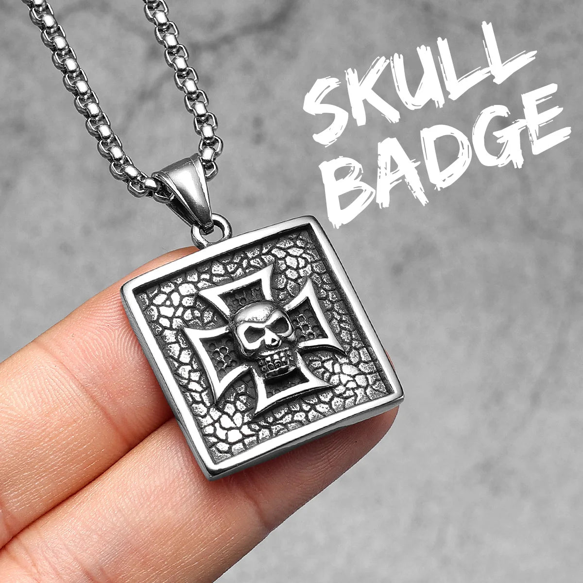 Skull Badge Pendants Vintage Punk Necklace 316L Stainless Steel Men Chains Rock Hip Hop Party Jewelry Gift for Male Dropshipping