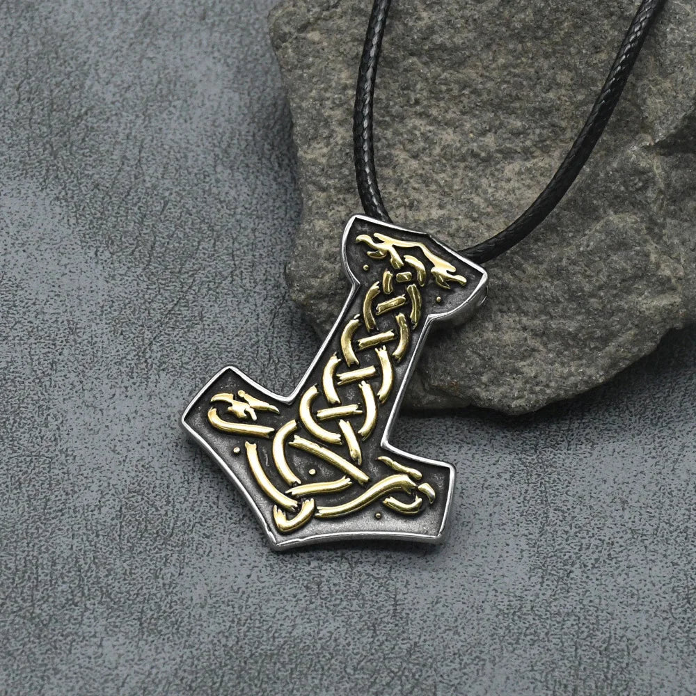 Norse Viking Thor's Hammer Mjolnir Scandinavian Rune Amulet Necklace Stainless Steel Chain Odin raven Anchor Pendant Male Jewelr