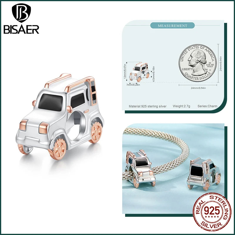 BISAER - Abalorio de plata de ley 925 con forma de coche Jeep, colgante vintage de motocicleta y bicicleta para mujer, pulsera artesanal, joyería fina ECC2711