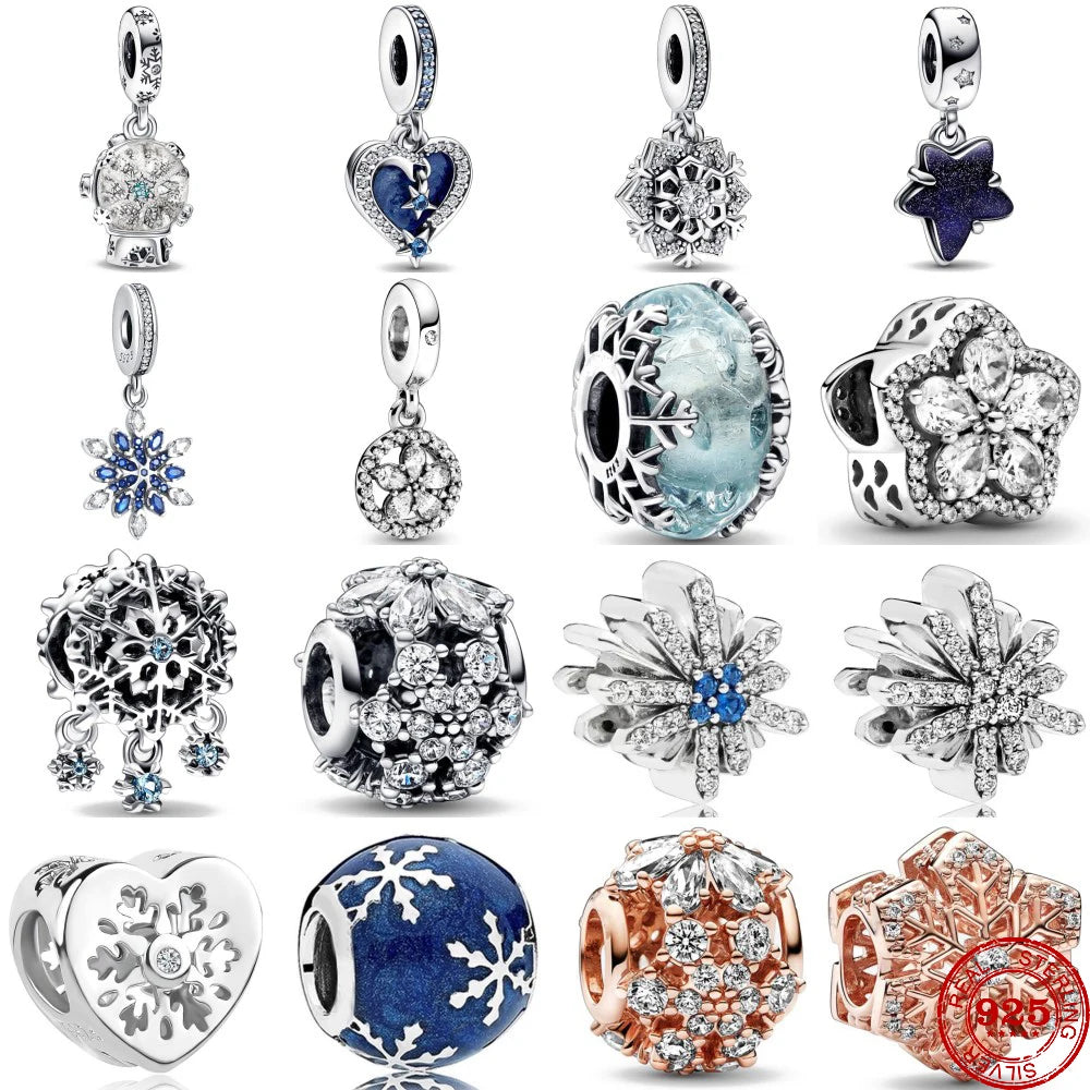 2023 Nouveau 925 Argent Sterling Hiver Flocon De Neige Pendentif Charm Perle Bricolage Ajustement Original Pandora Charms Bracelet Collier Femmes Bijoux