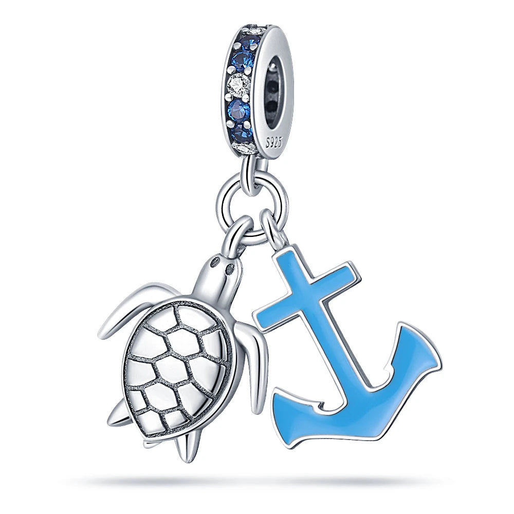 New 925 Sterling Silver Shell Sea Star Turtle Ocean Series Pendant Fit Original Pandora Bracelet Snake Chain Beaded Women Gift