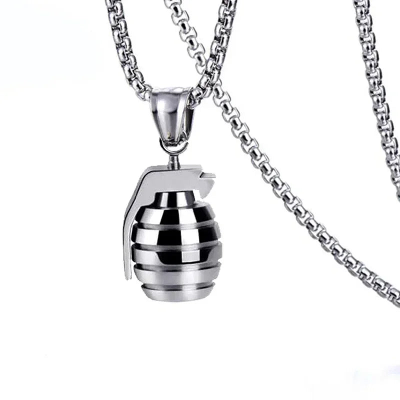 Hip Hop Stainless Steel Grenade Bomb Pendant Punk Men Veterans Weapons Medal Amulet High End Jewelry Party Necklaces