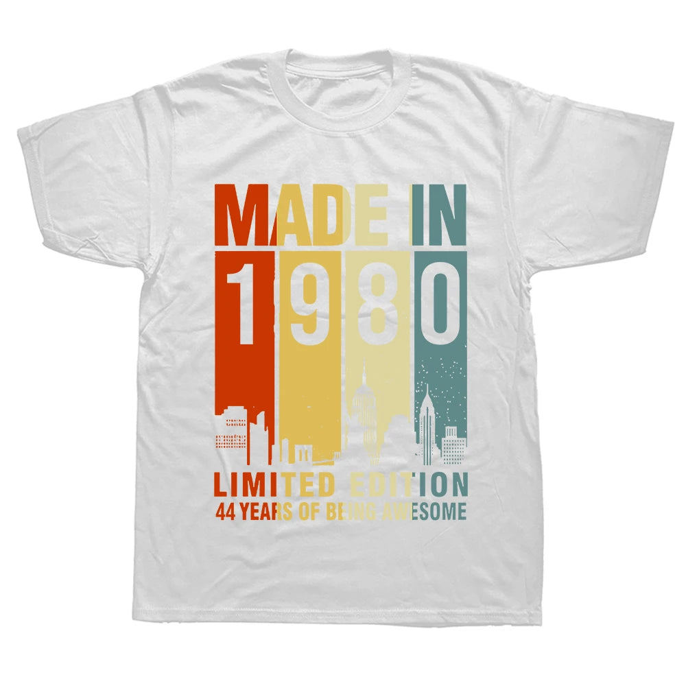 T-Shirt „Made in 1980“ zum Geburtstag, Geschenk zum 44. Geburtstag, für Herren, bedruckt, modisch, kurzärmelig, Jubiläums-T-Shirt