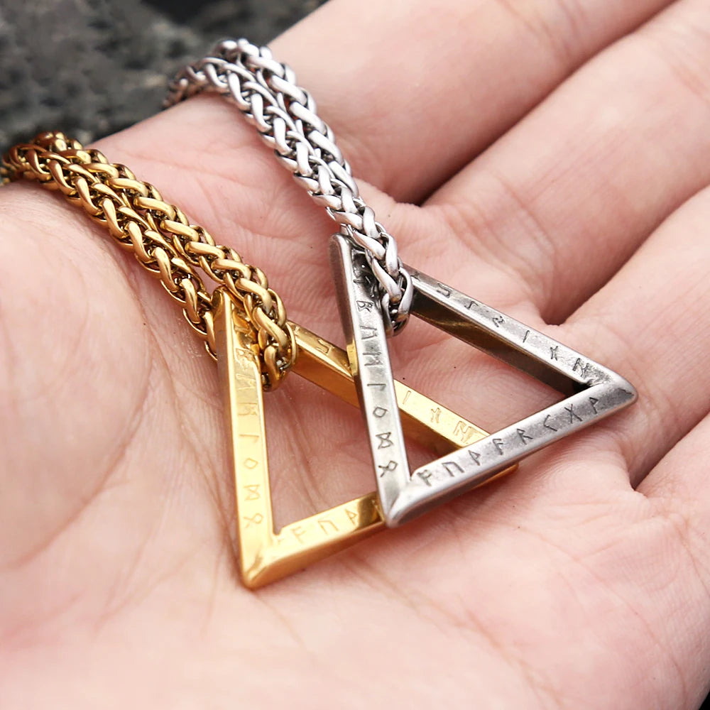 New Vintage Mobius Triangle Charm Pendant Necklaces For Men Women Stainless Steel Twisted Viking Runes Necklace Amulet Jewelry