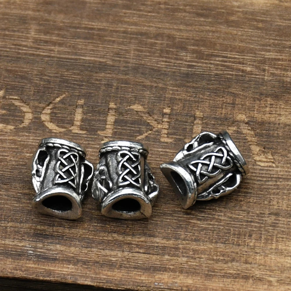 Cuentas de barba con forma de calavera de cuervo de Odín, runas vikingas para el cabello, barba, Valknut, Vegvisir, brújula, copo de nieve, amuletos de la Trinidad para barbas, pulsera de runas DIY