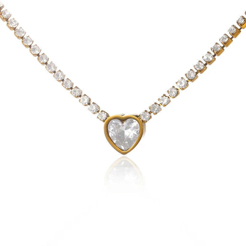 Pendant Necklace With 10mm Zircon Heart - Madeinsea©