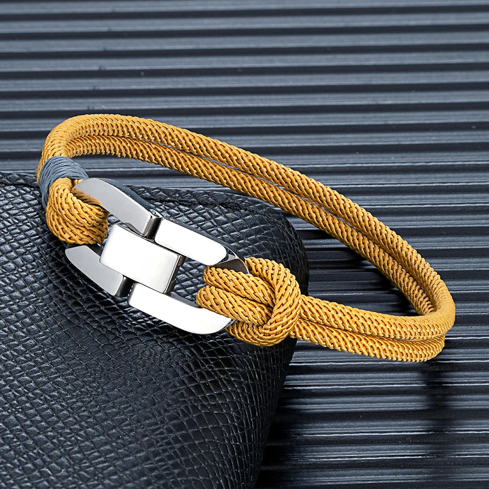 MKENDN New Double Strand Braided Rope Bracelet Stainless Steel Cuban U-buckle Bracelets for Men Women Couple Jewelry Gifts