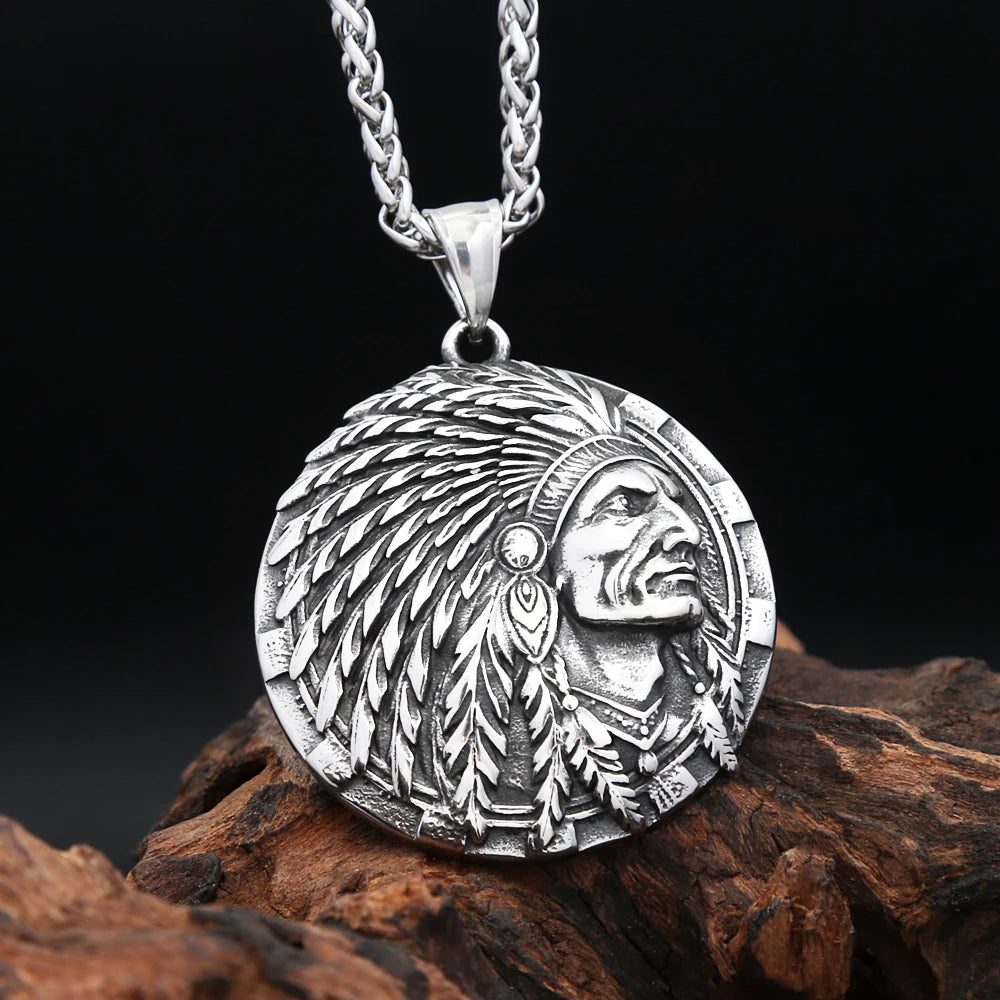 New Vintage Classic Indian Chief Head Pendant For Men Women Stainless Steel Punk Biker Ethnic Style Jewelry Gifts Dropshipping