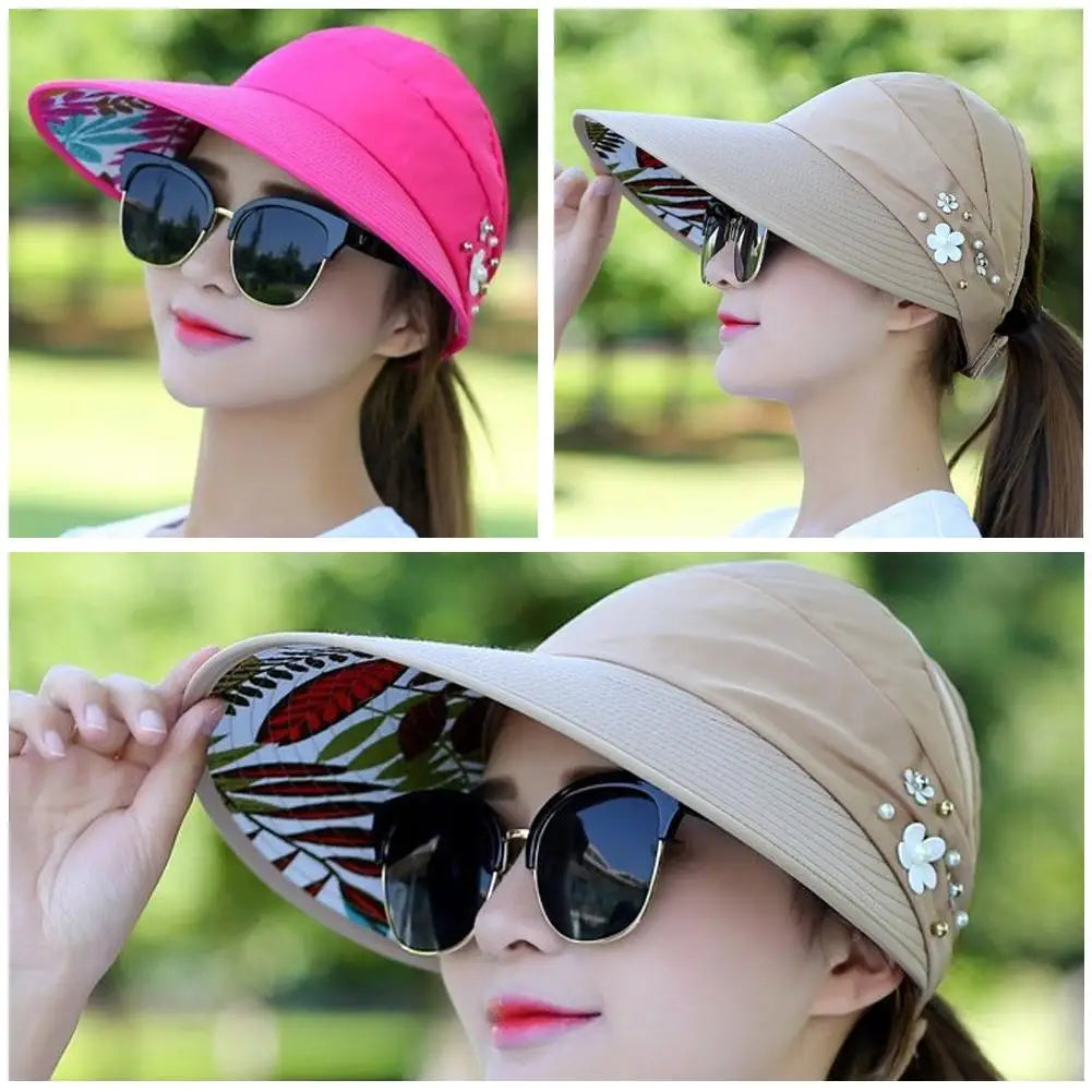 Fashion Womens Ladies Summer Vacation Wide Brim Foldable Sun Hat Anti-UV Beach Visor Caps Casual Hats