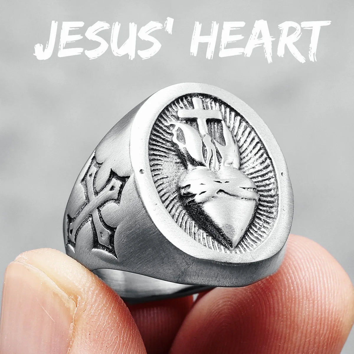 Heart of God Ring Religion Cross 316L Stainless Steel Mens Rings Amulet Rock for Male Boyfriend Biker Jewelry Gift Dropshipping