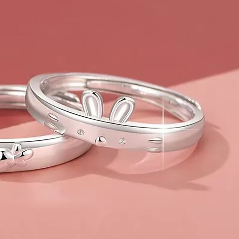 Cute Carrot Rabbit Pattern Ring Set Adjustable Female Trendy 925 Sterling Silver Ring For Lady Index Finger Accessories