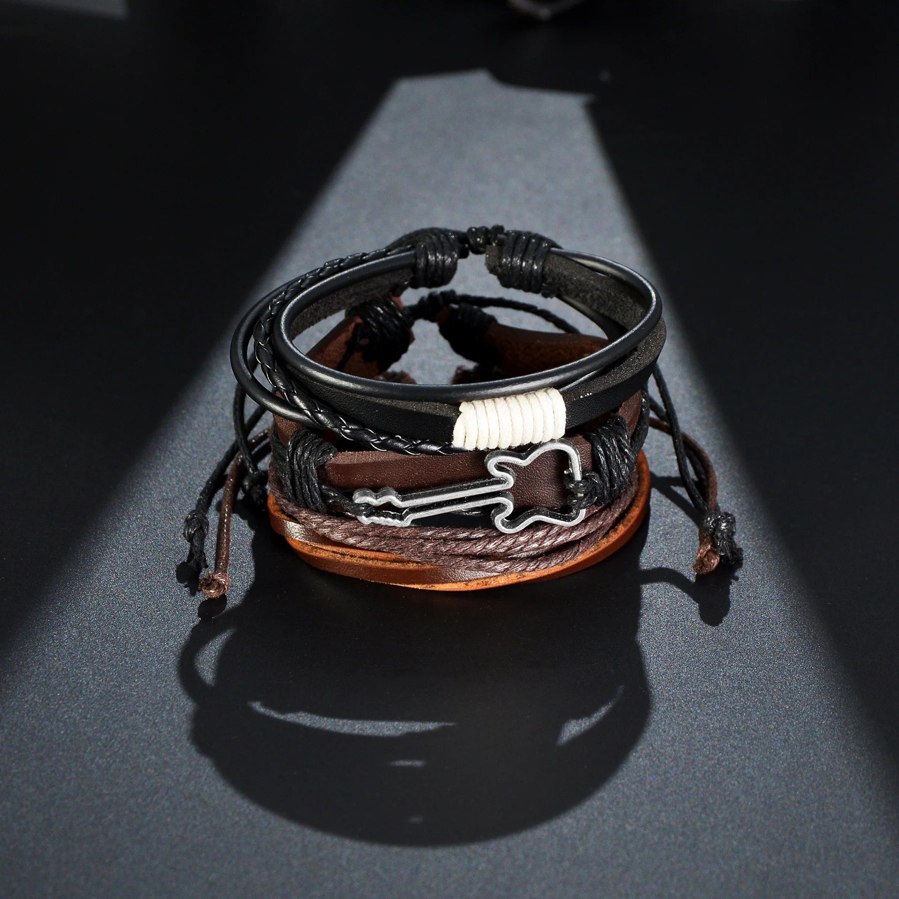 MeMolissa 3/4 Teile/Satz Geflochtenes Wickelarmband aus Leder für Herren im Vintage-Stil mit Lebensbaum und Gitarren-Holzperlen, modische Armbänder für Männer