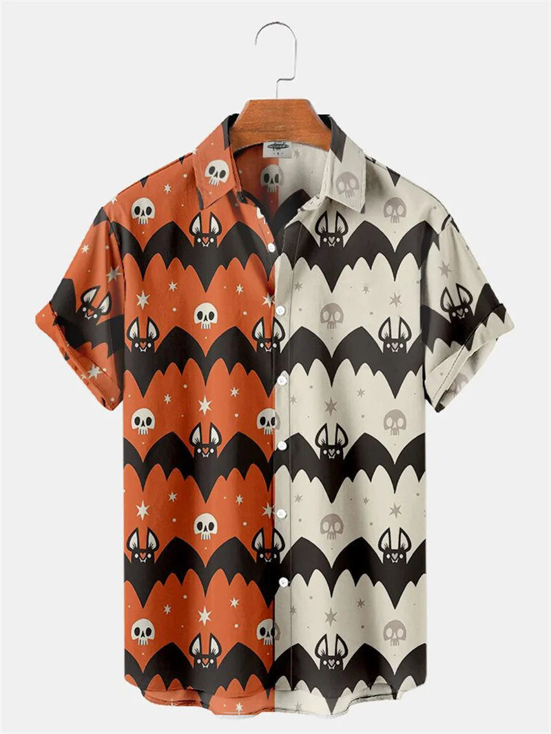 Men's Fashion Halloween Shirt Summer Cute Style Men's Clothing Party Holiday Men Top Pumpkin Head Print Boys' Short Sleeve Shirt