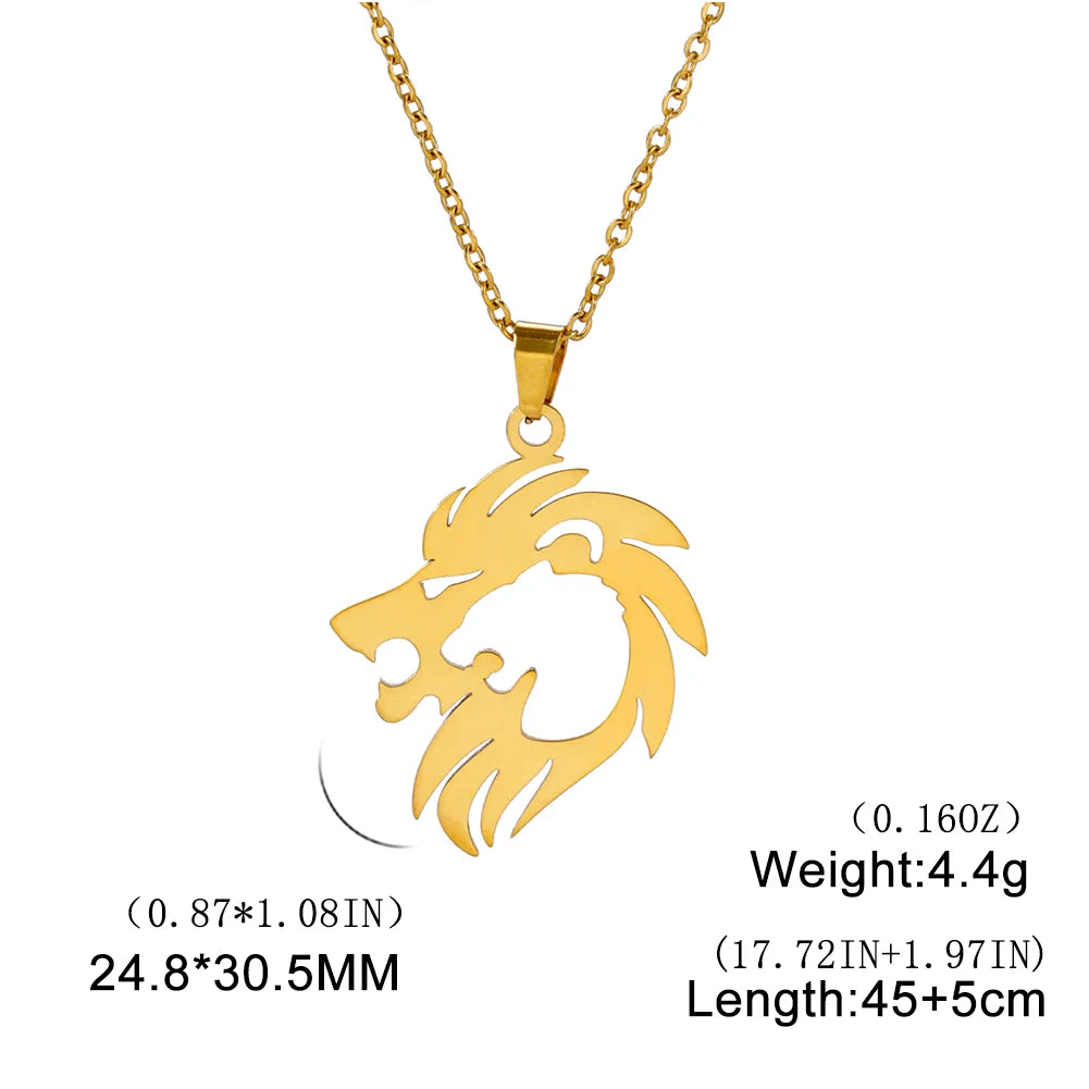 Dreamtimes Lion Necklaces for Women Stainless Steel Punk Animal Pendant Necklace Link Chain Women Fashion Jewelry Party Gifts