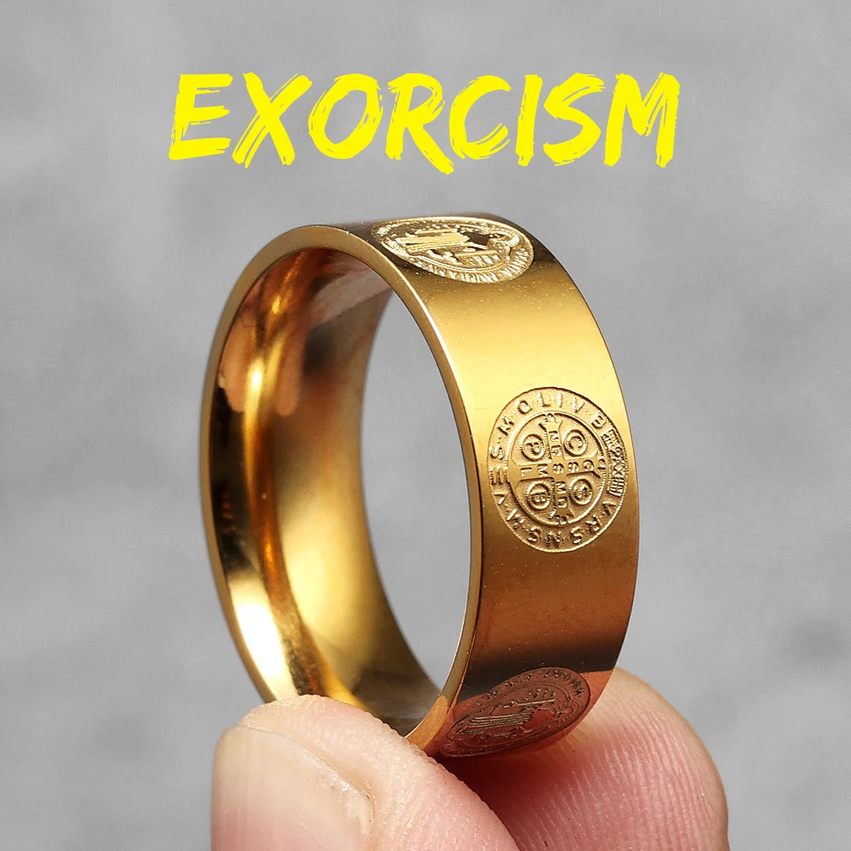 Bague d'exorcisme Saint Benoît Amulette Croix Acier Inoxydable 316L Bague Homme Rock pour Ami Homme Bijoux Cadeau Créatif En Gros