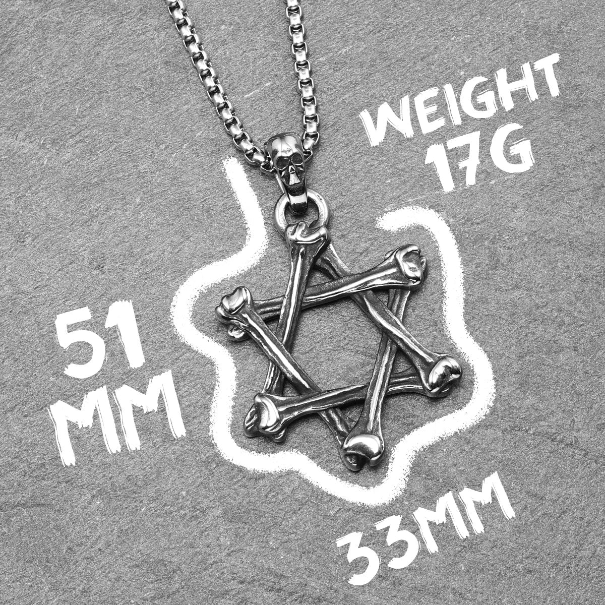 Six-pointed Star of David Necklaces Bones Pendants 316L Stainless Steel Men Chain Rock Punk for Male Jewelry Xmas Gift Wholesale