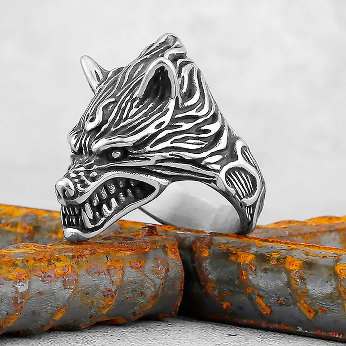 Vintage Animal Wolf Head Amulet Viking Ring Men Stainless Steel Teen Nordic Fashion Multi Style Ring Charm Jewelry Gift Unisex