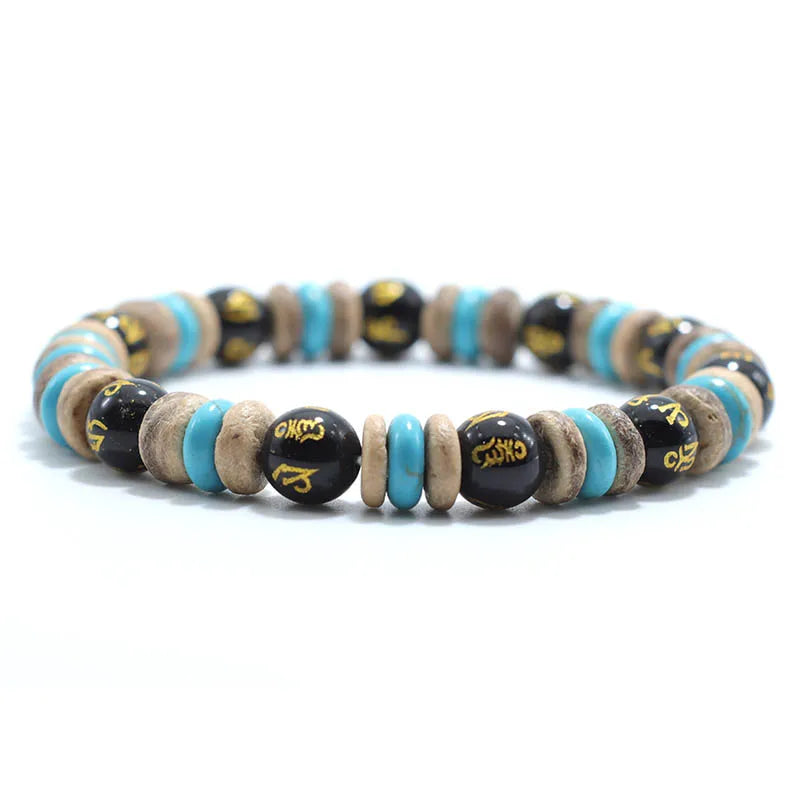 Vintage Wood Beaded Bracelet Mens Natural Lava Obsidian Stone Braslet Yoga Meditation Prayer Jewelry Tiger Eye Braclet Homme