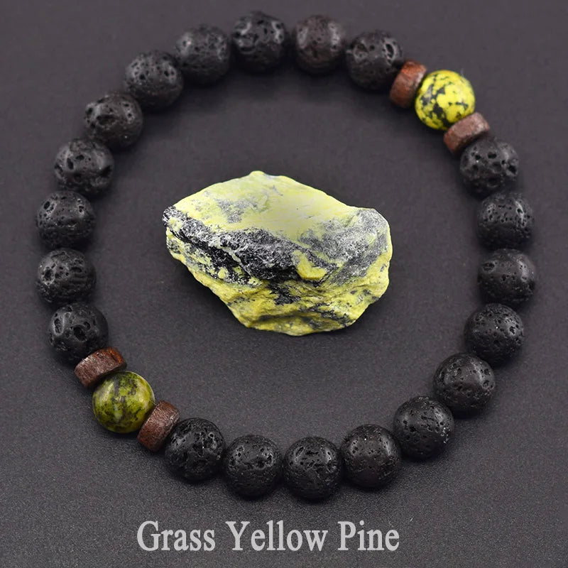 Natural Blue Sandstone Round Beads Bracelet Men Women Vintage Volcanic Stone Jewelry Relieve Anxiety Wristband Birthday Gift