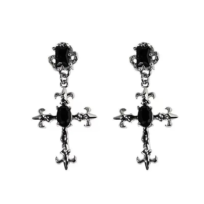 Gothic Cross Black Drill Drop Earrings Women Punk Halloween Jewellery Creativity Fashion Gorgeous Statement Jewelry Girl Gifts