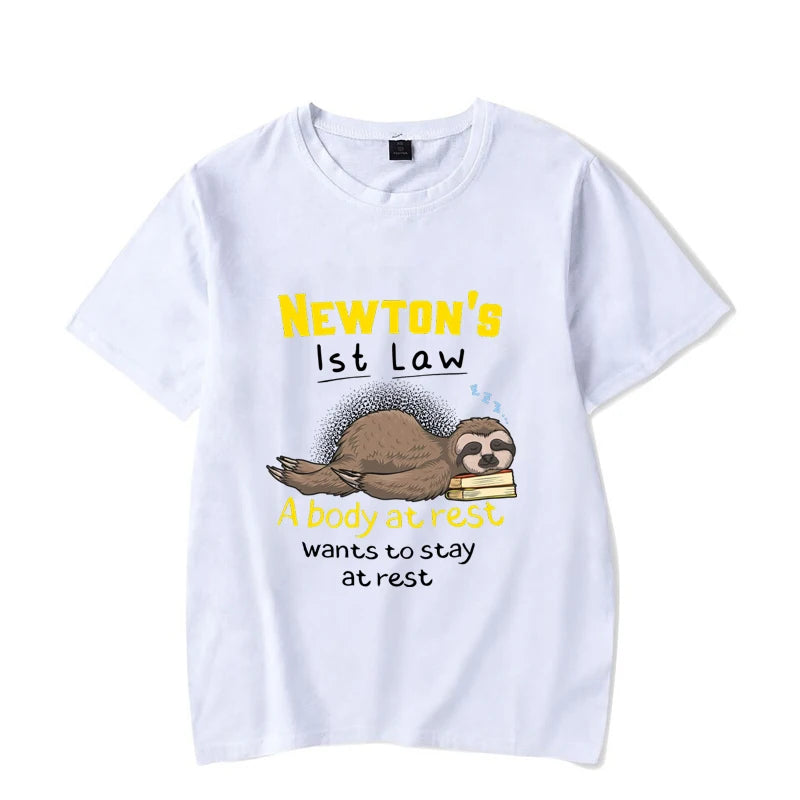 Funny Physics Joke Sloth Print T-shirt for Men Clothes Black Male T-shirts Summer Streetwear Men Unisex Oversized T Shirt Homme