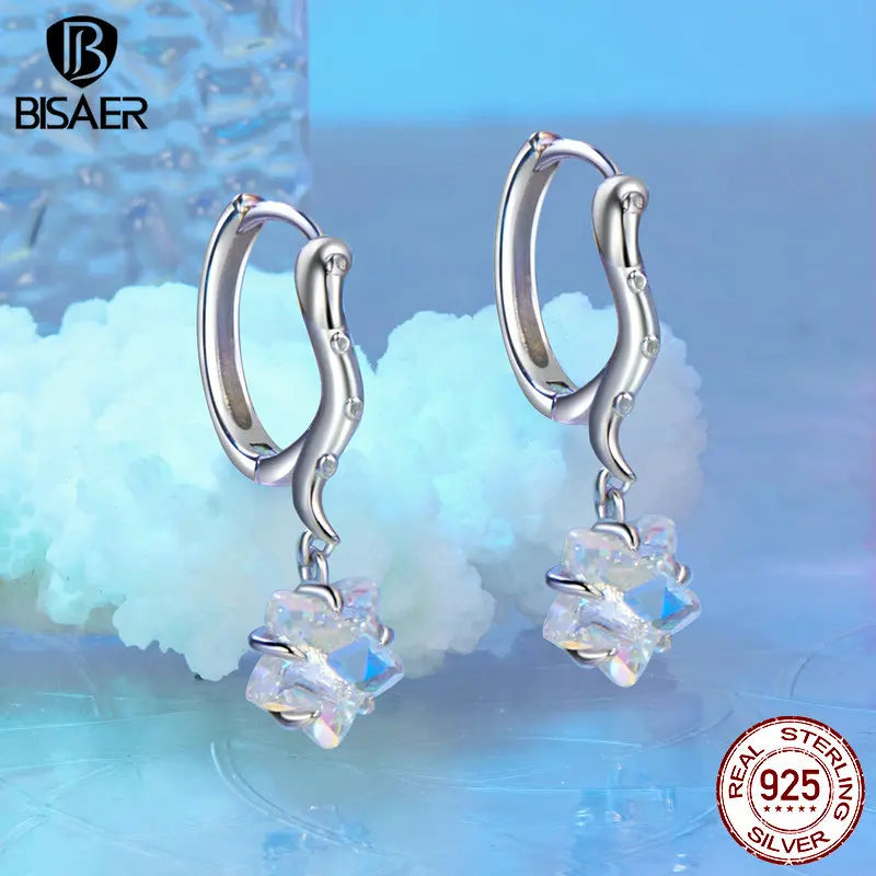 BISAER 925 Sterling Silver Octopus Starfish Hoop Earrings For Beach Party Women   Earring Plated White Gold Fine Jewelry Gift EC