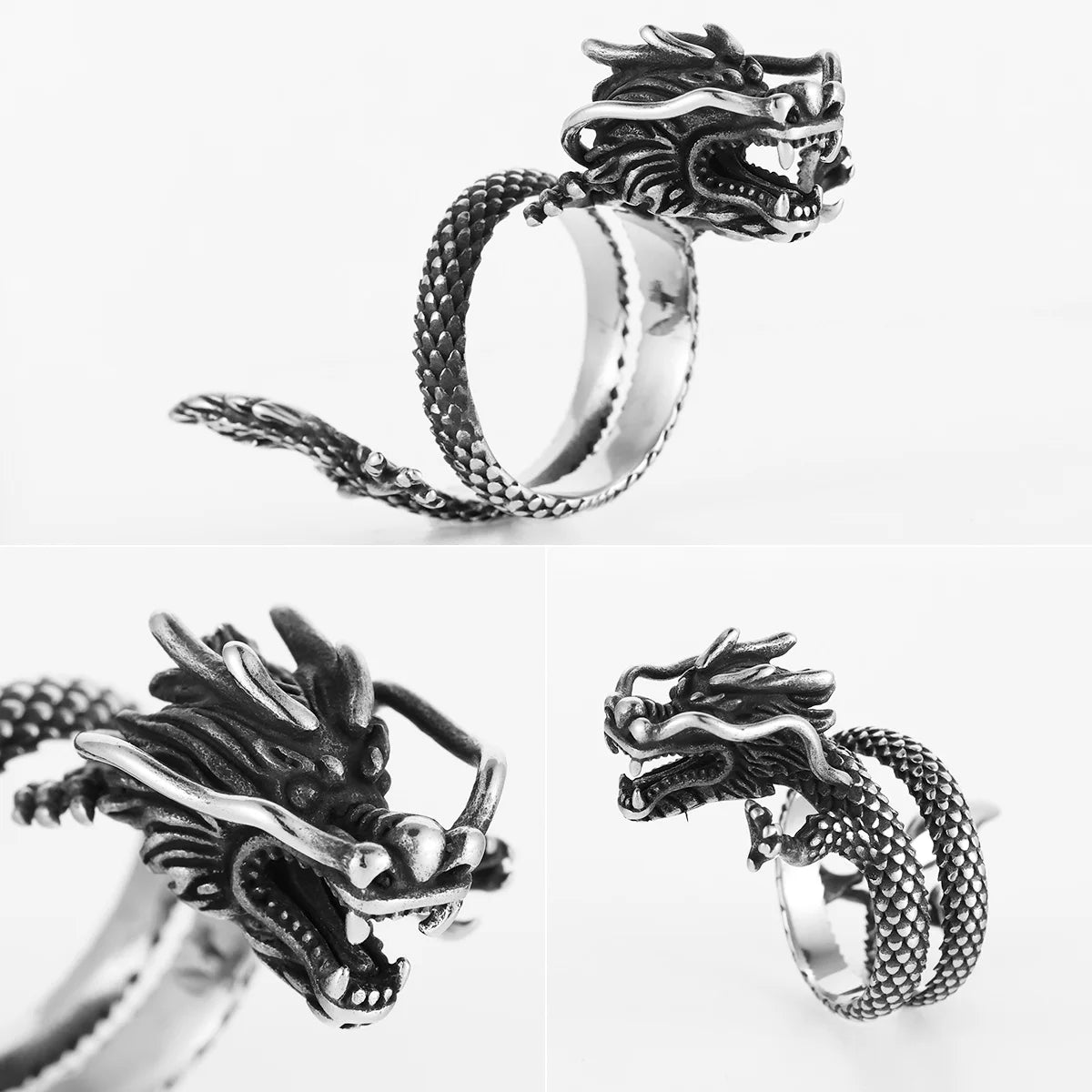 Chinese Dragon Ring 316L Stainless Steel Men Rings Punk Rock for Male Vintage Jewelry Xmas Creativity Gift Accessories Wholesale