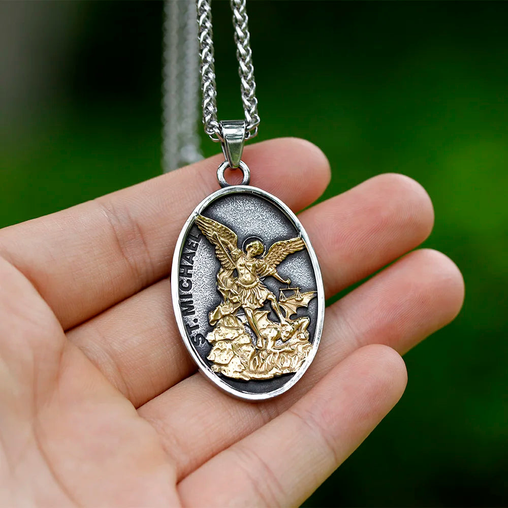 new Men Stainless Steel Archangel St.Michael Guardian Pendant Necklaces Fashion Jewelry Creativity Chains Gifts