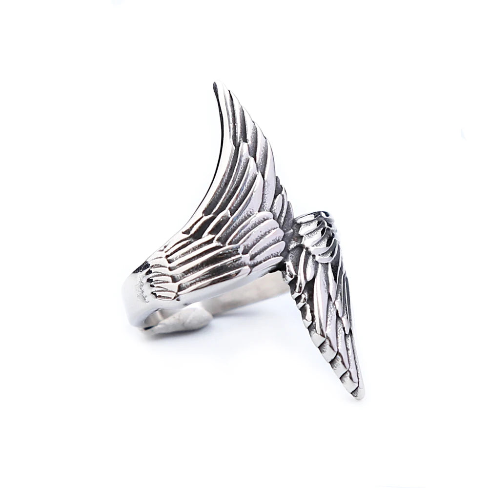 Anillos únicos de doble pluma vintage de acero inoxidable 316L, anillo de motociclista punk con diseño de animal para hombres y niños, joyería de moda, regalos, triangulación de envío