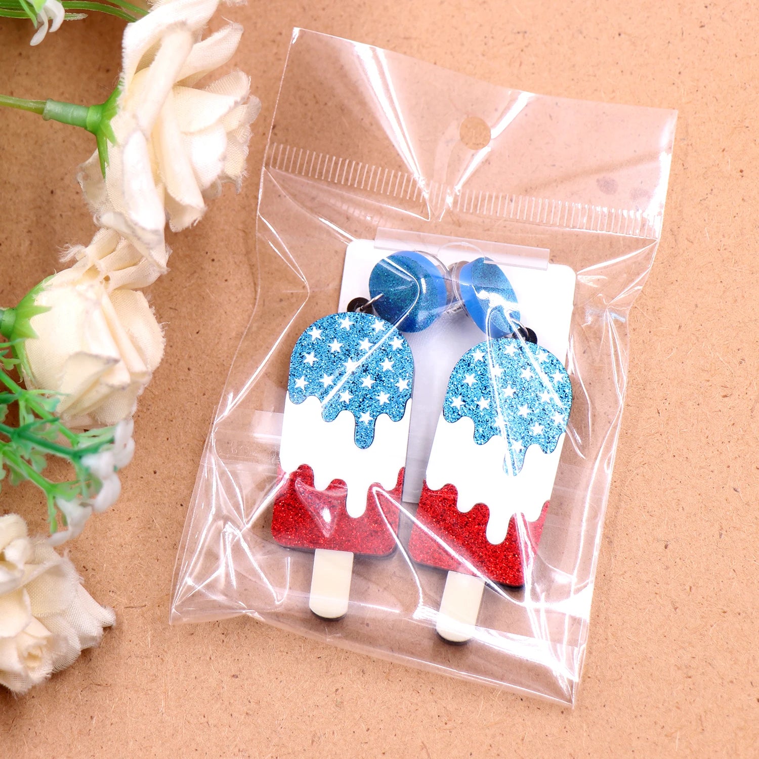 4th of July Independence Day Popsicle Dangle Earrings