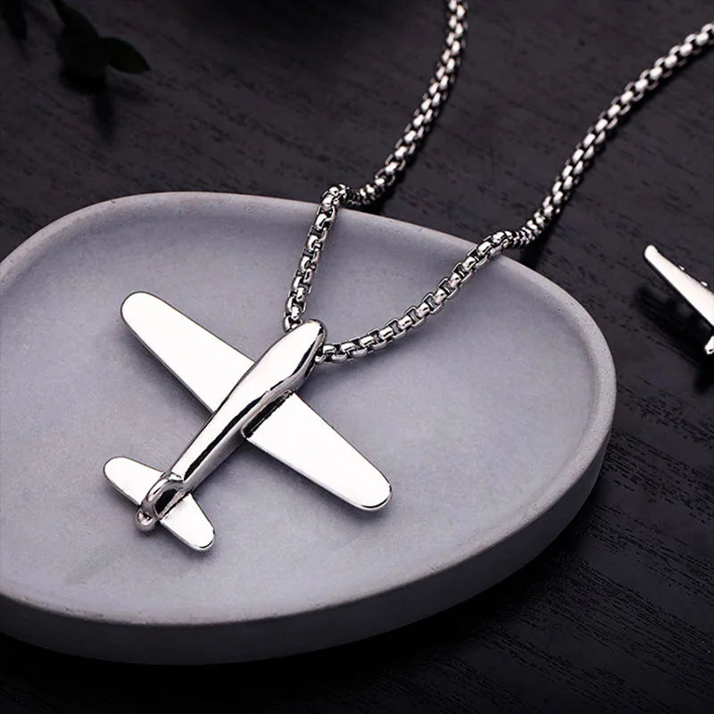 Noter New Trendy Men Airplane Necklace 28 Inchs Long Collar Hiphop Rock Pendant Colar Masculino Male Accessories Boyfriend Gift