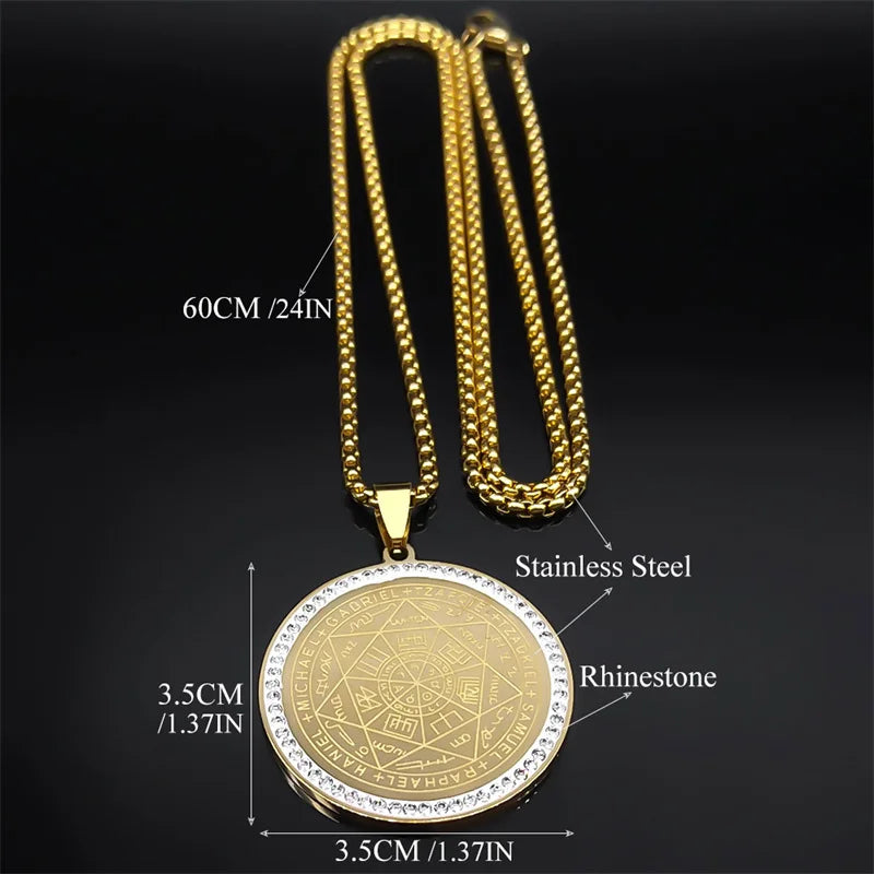 Seven Archangels Medal Angel Necklace for Women Men Stainless Steel Seal of Solomon Protection Chain Jewelry collar NZZZ504S02