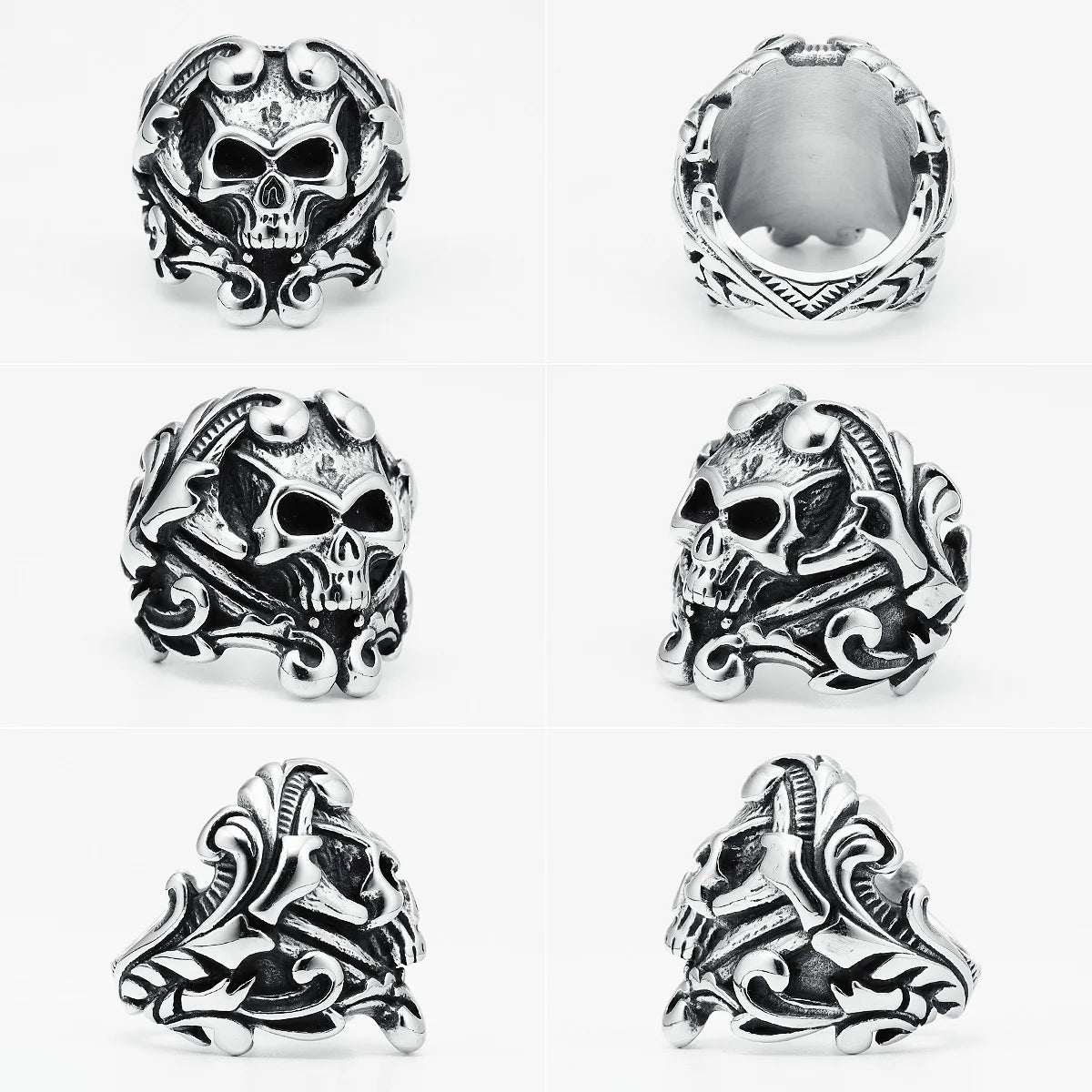 Flower Skull Men Rings 316L Stainless Steel Skeleton Rune Rock Punk Rap HipHop for Biker Rider Male Boyfriend Jewelry Best Gift