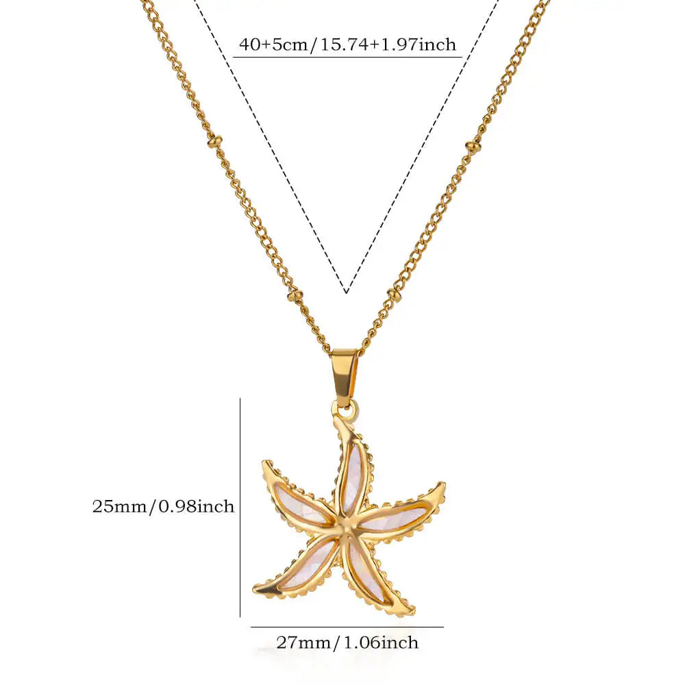 Colorful Starfish Sea Turtle Necklace For Women Gold Color Stainless Steel Turtle Necklace Wedding Christmas Boho Jewelry Gift