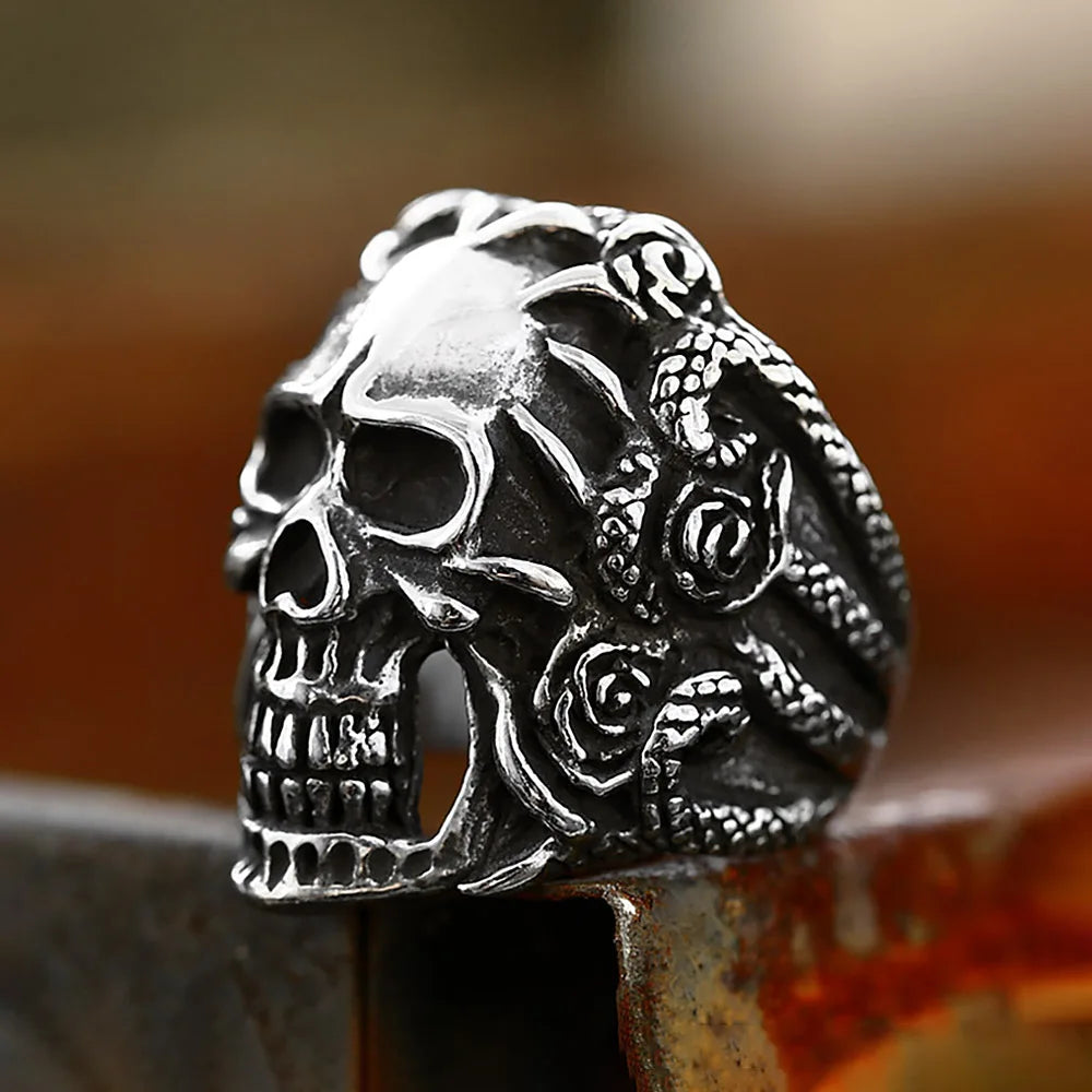 New Design 316L Stainless Steel Skull Snake Rings For Men Boys Vintage Punk Fashion Flower Ring Biker Jewelry Gifts Dropshipping